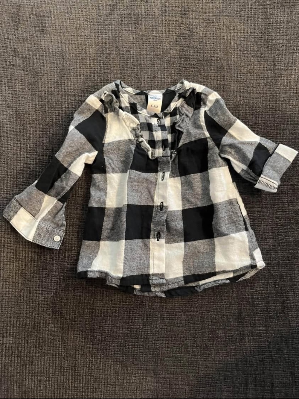 Carter's Black & White Buffalo Plaid Ruffle Button-Up Top